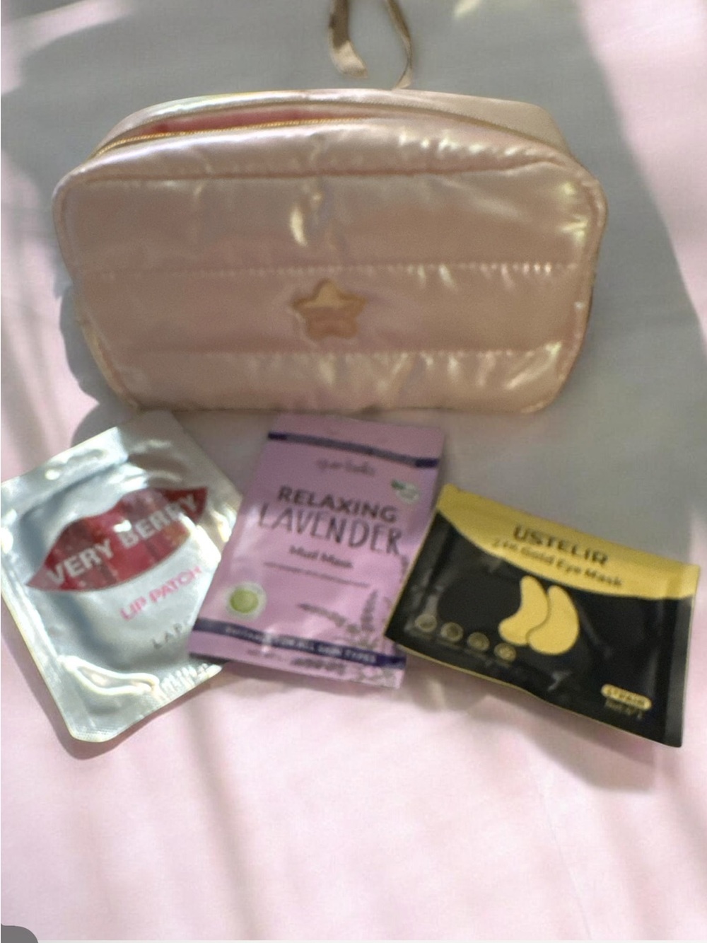 Iridescent Quilted Cosmetic Pouch with Star Accent